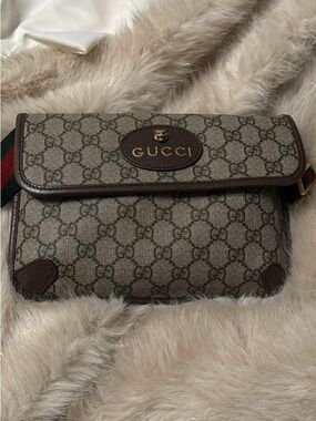 Gucci Beige Monogram Crossbody with Brown Trim